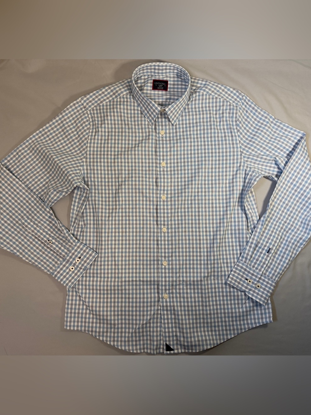 UNTUCKit Light Blue and White Gingham Button Front Slim Fit Shirt